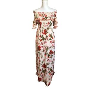Indikah Floral Off Shoulder Slit Maxi Dress Size 8
